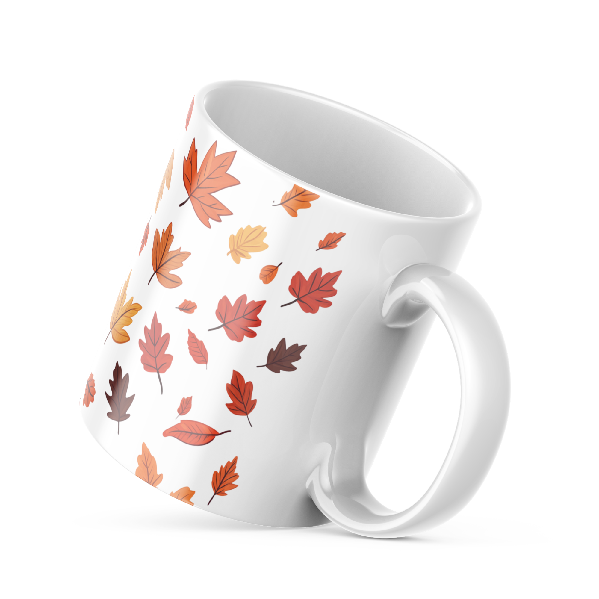 Closeup of autumn leaves illustration on ceramic mug