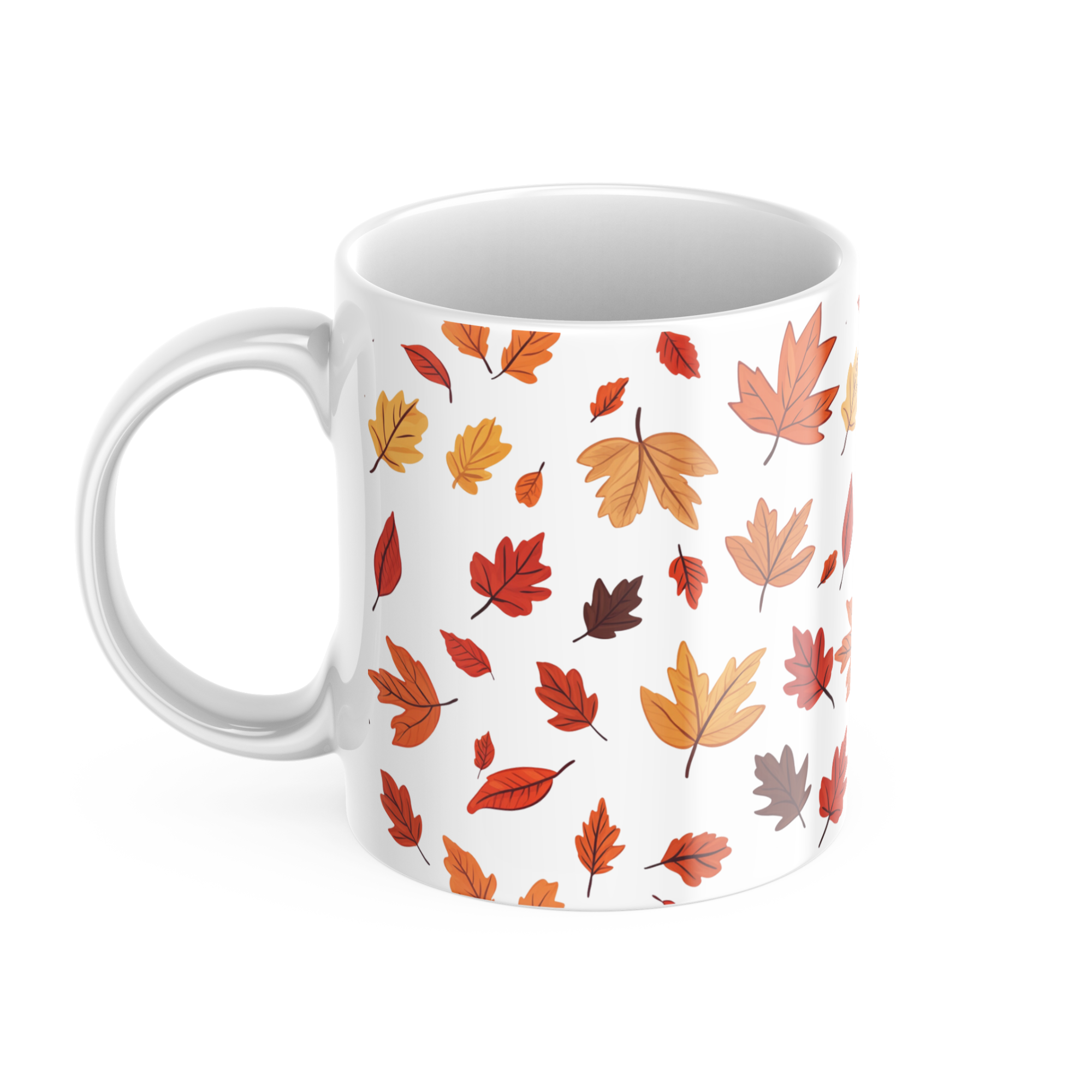 Side view, autumn leaf mug, perfect for autumn lovers