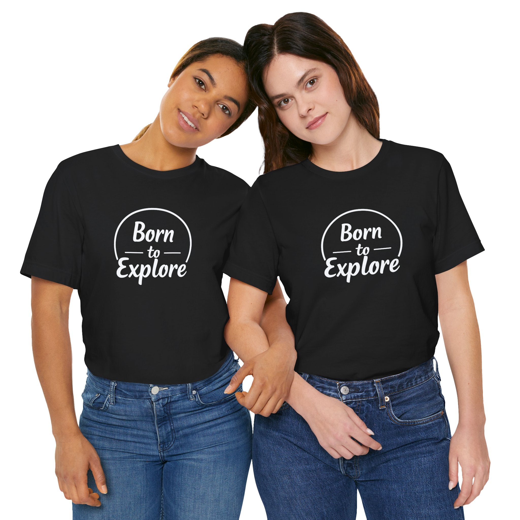 Black adventure t-shirt with “Born to Explore” minimalist typography design