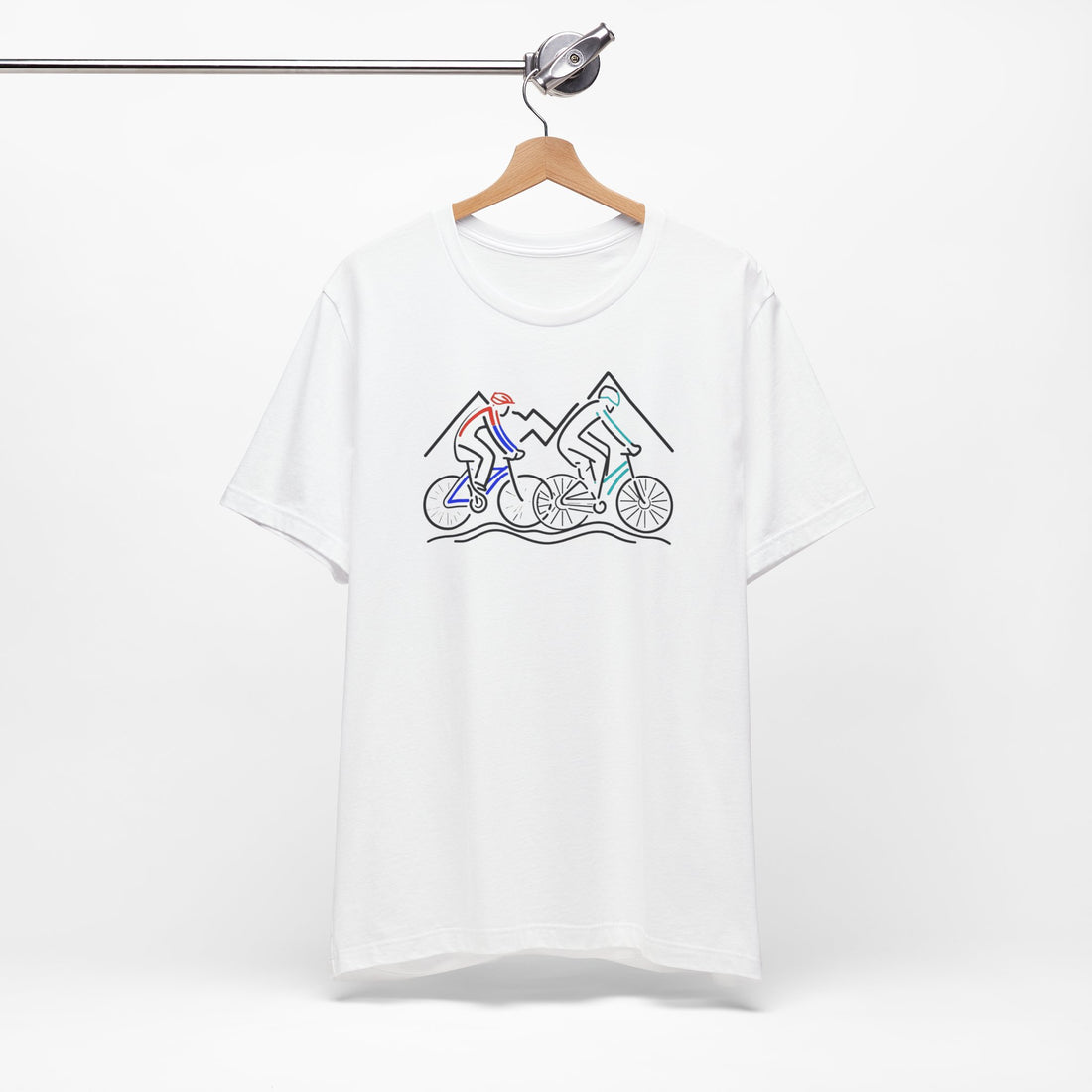 Mountain Biking T-Shirt | Line Art Cyclist Tee | Adventure Cycling Shirt | Minimalist Bike Design | Perfect Gift for Biking Enthusiasts