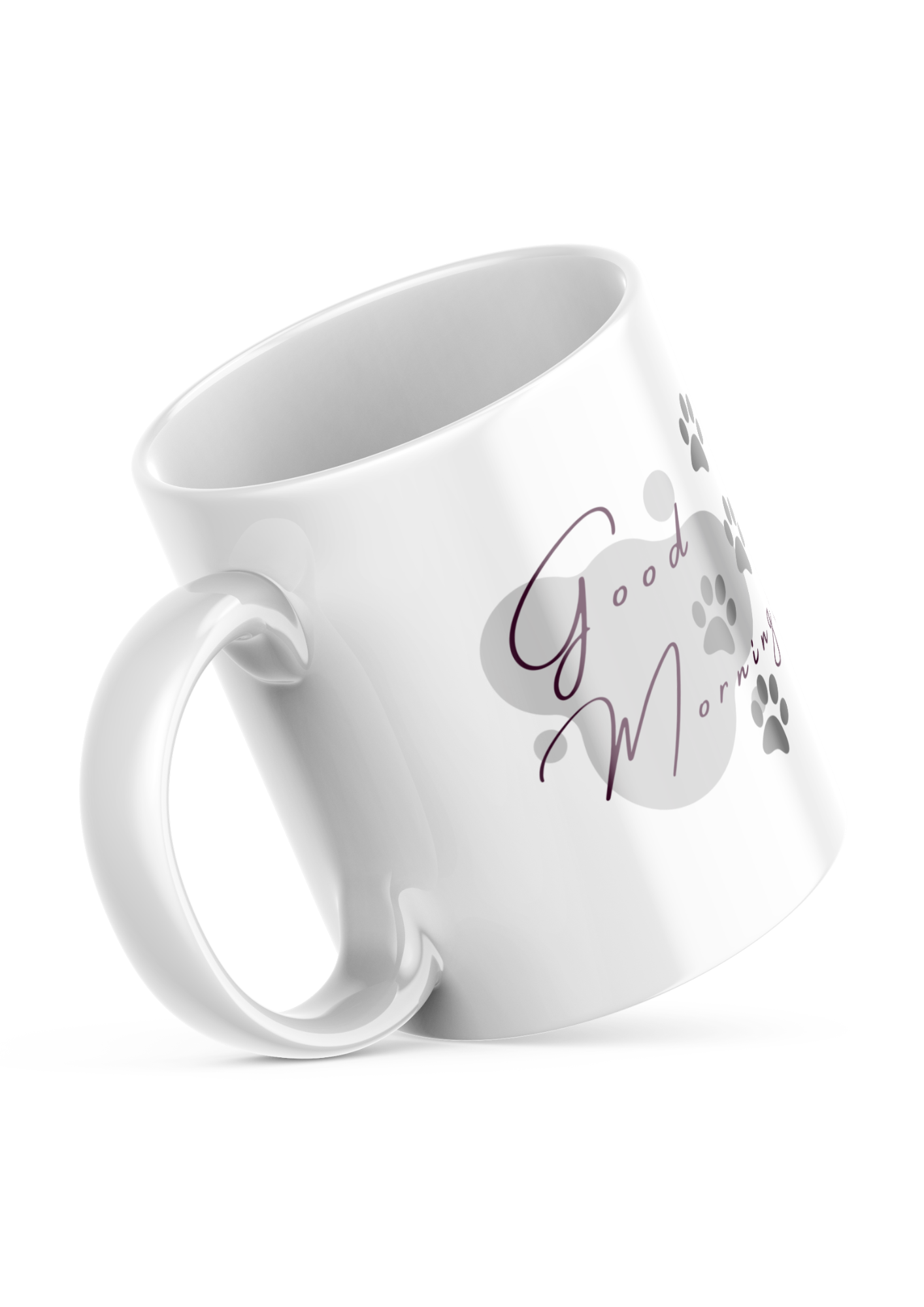 Cute Good Morning cat mug 11oz with a funny cat face and paw prints, a perfect gift for cat lovers and cat moms.