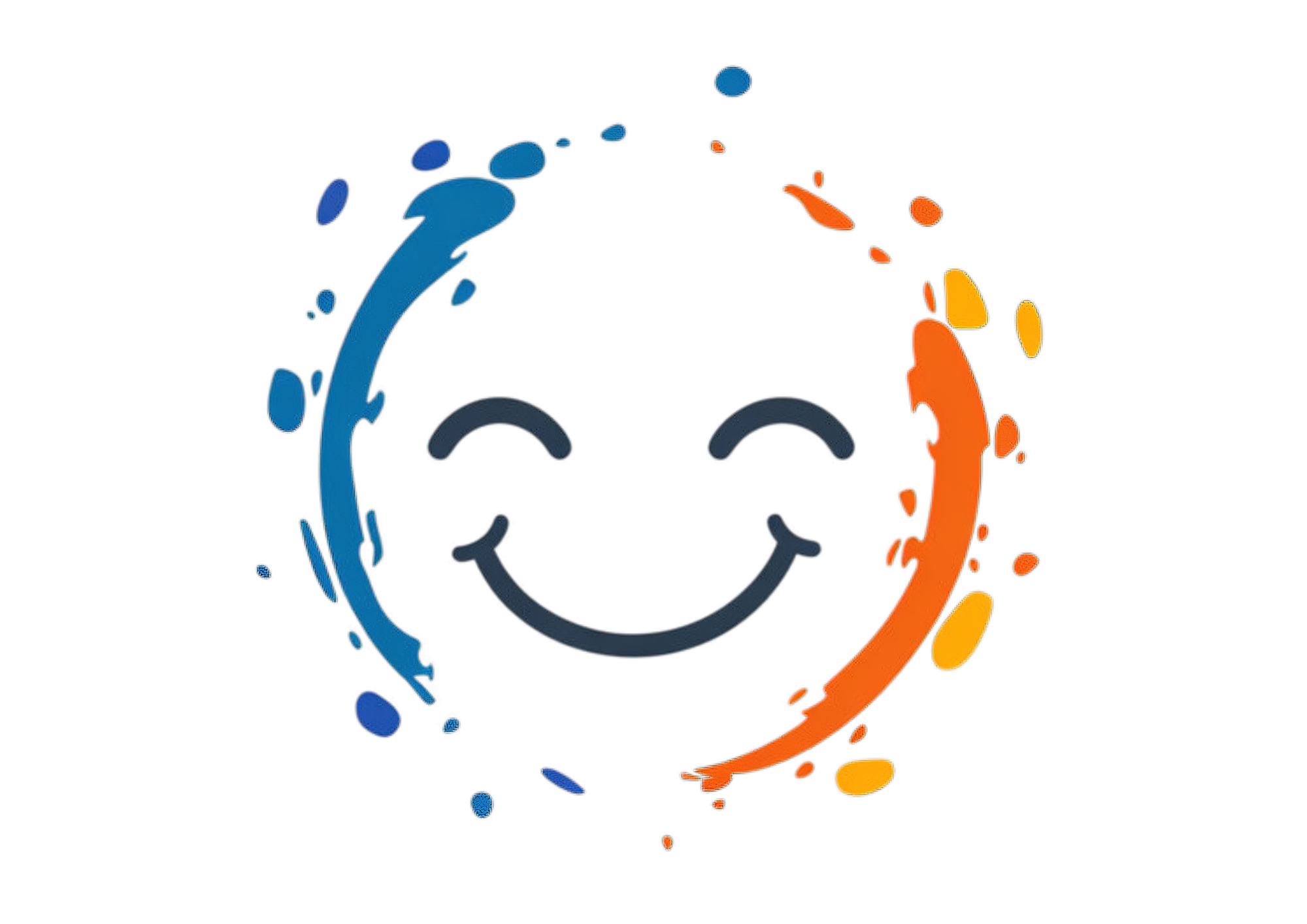 White cotton tee with a vibrant happy face design and color splashes in blue and orange.