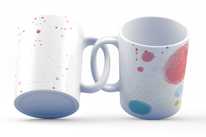 Colorful Abstract Dots Mug 11oz, modern ceramic coffee cup main view