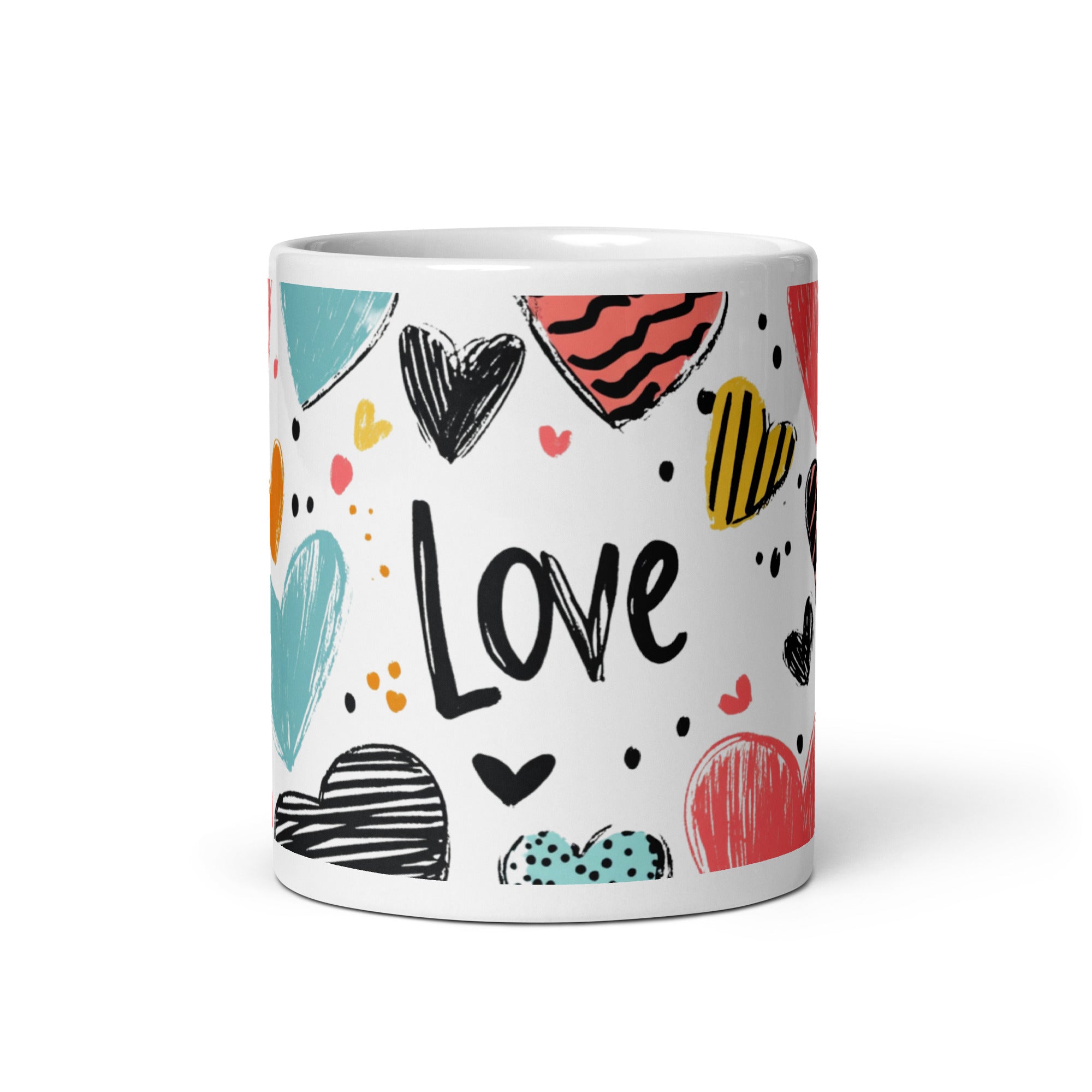 Colorful Hearts Mug 11oz in gift packaging box, perfect for gifting, safe shipping