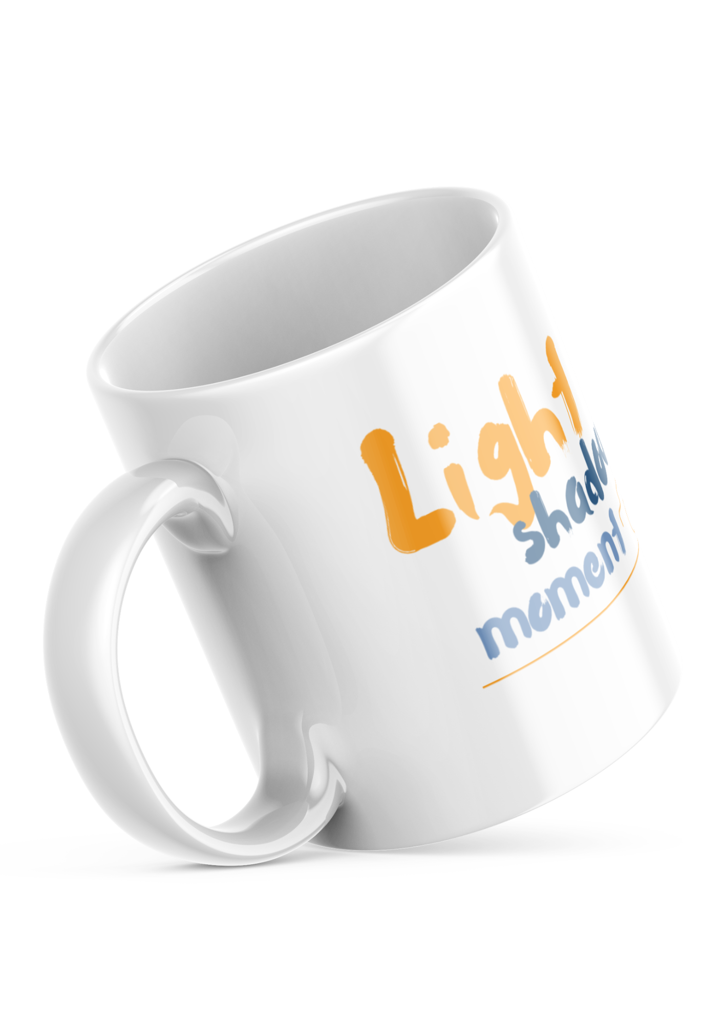 Colorful artistic camera mug with 'Light shadow moment' quote, a vibrant 11oz coffee cup gift for photographers and artists.