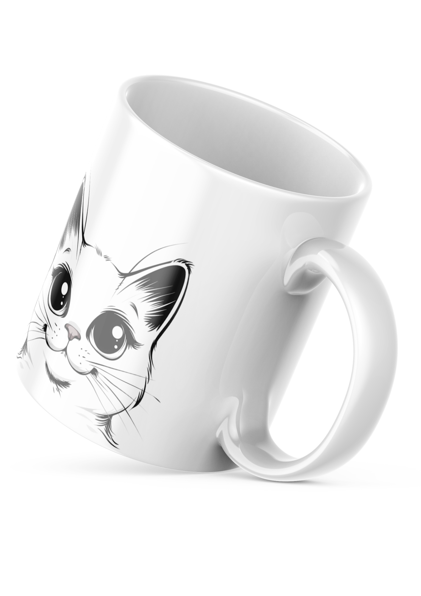 Cute Good Morning cat mug 11oz with a funny cat face and paw prints, a perfect gift for cat lovers and cat moms.