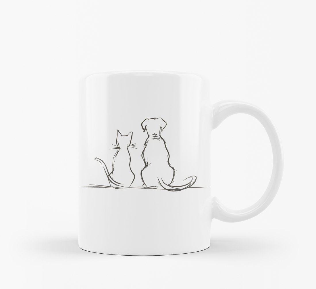 Good Morning Mug with Cat & Dog Design | Cute Pet Lovers Coffee Mug