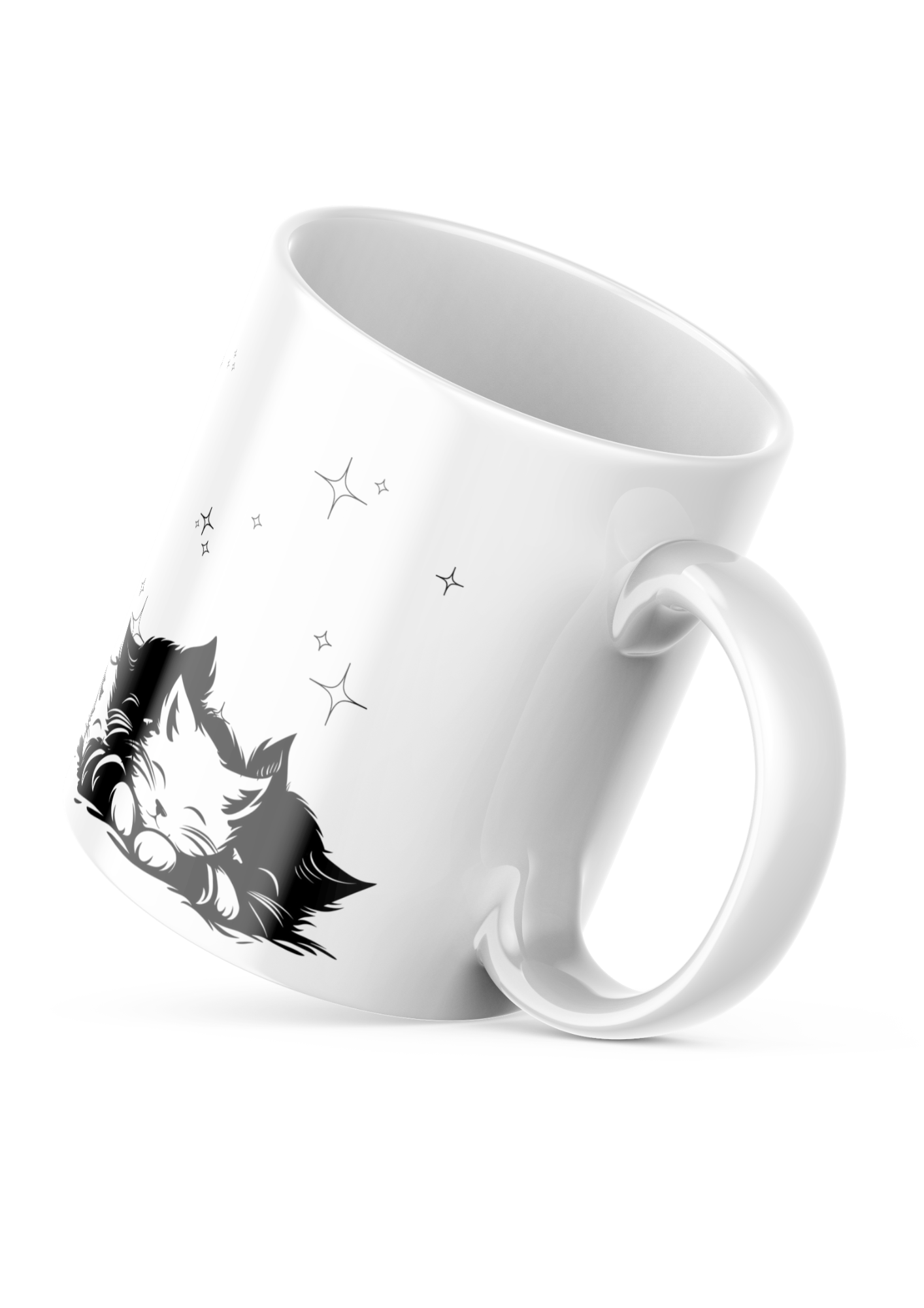 Dream Meow cat lovers mug 11oz with sleeping kitty design, cute ceramic coffee cup gift
