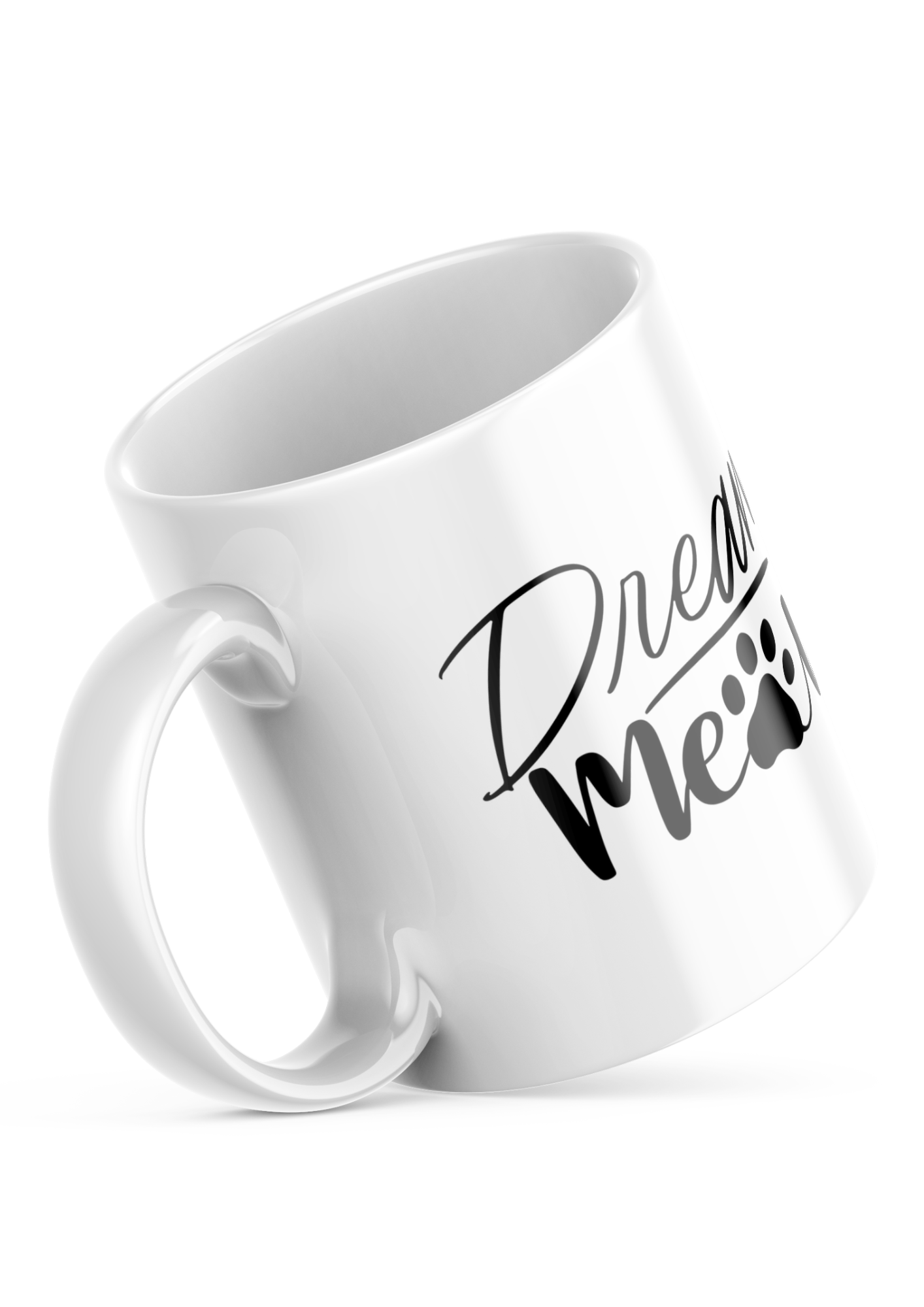 Dream Meow cat lovers mug 11oz with sleeping kitty design, cute ceramic coffee cup gift

