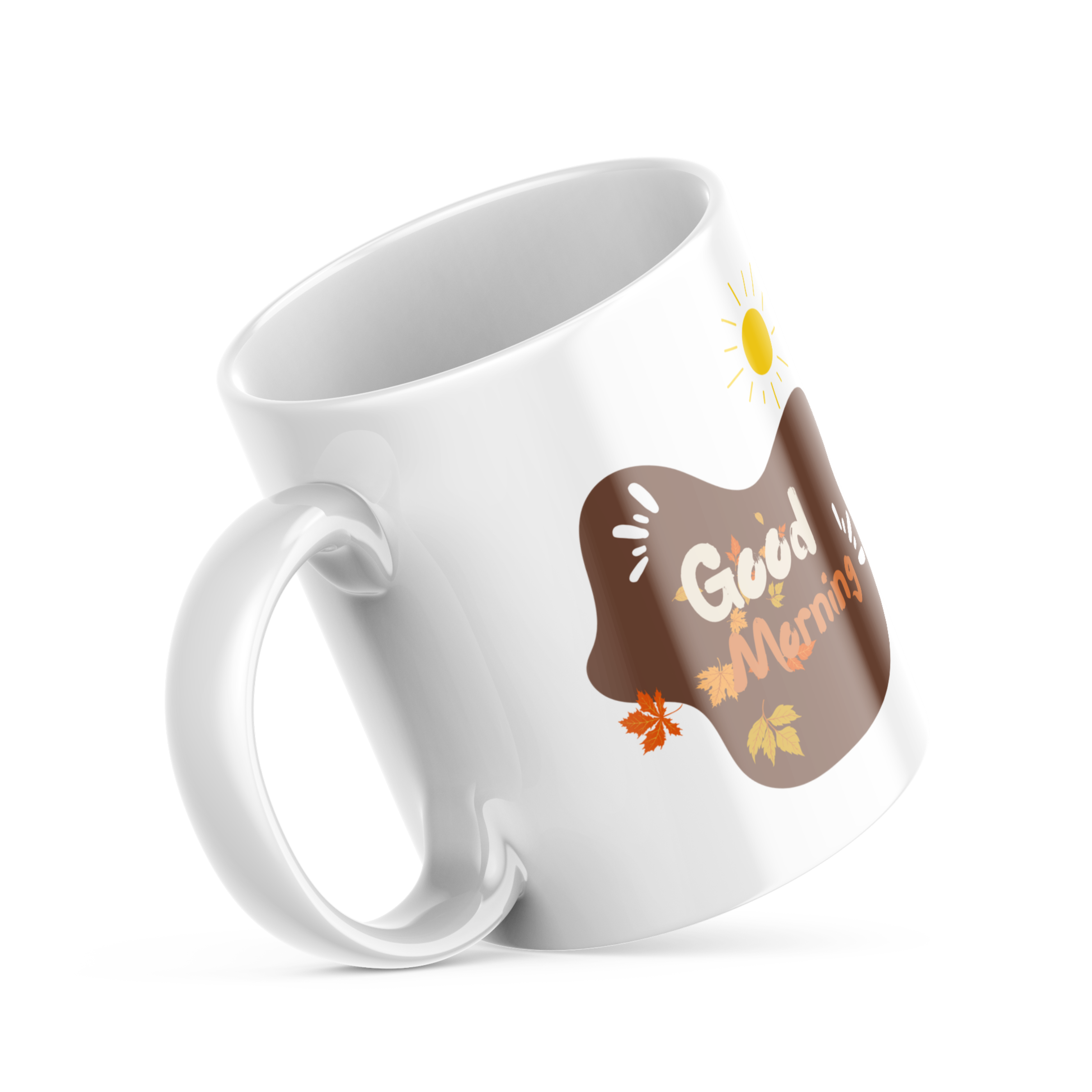 Good Morning text with sun and autumn leaves