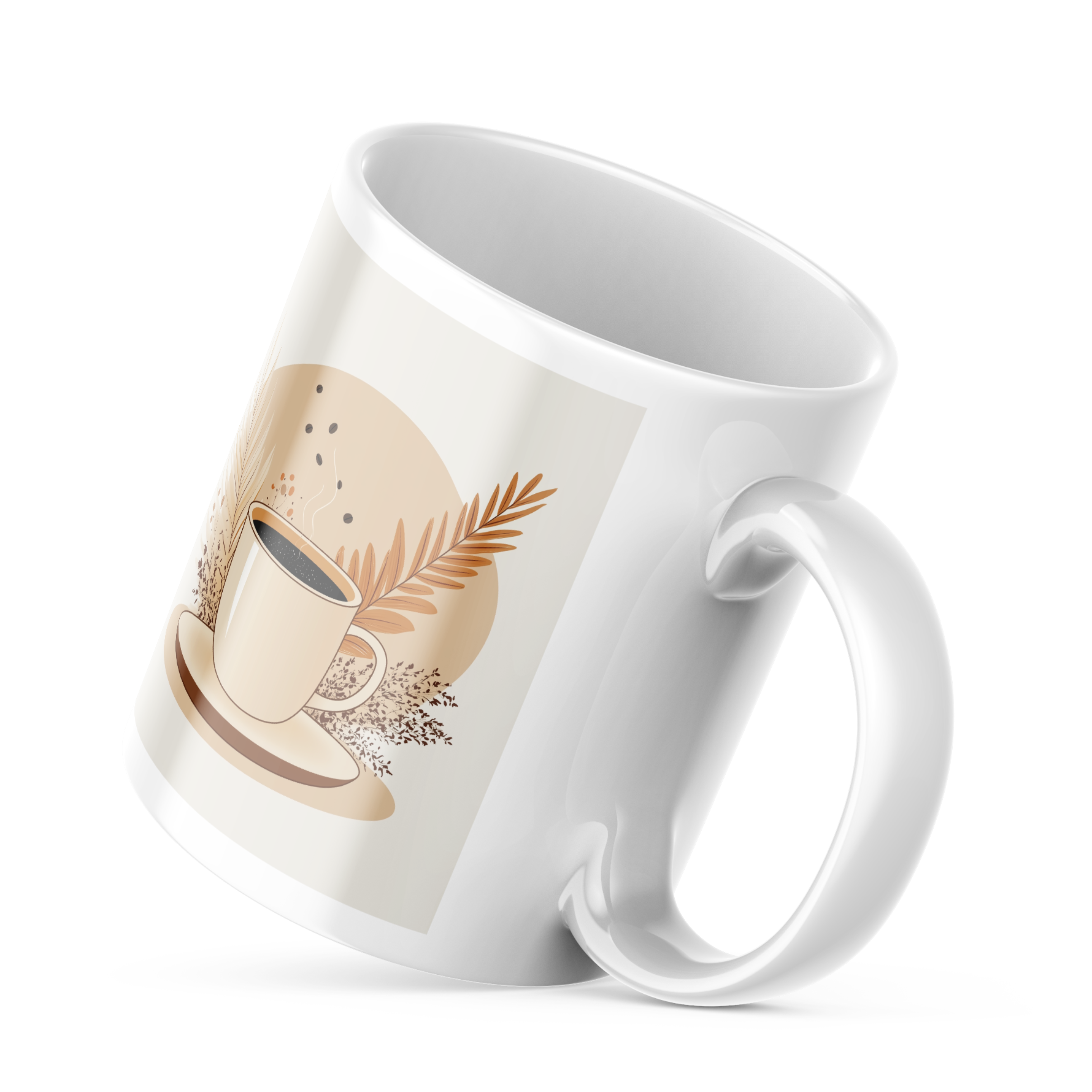  Coffee beans graphic closeup on ceramic mug