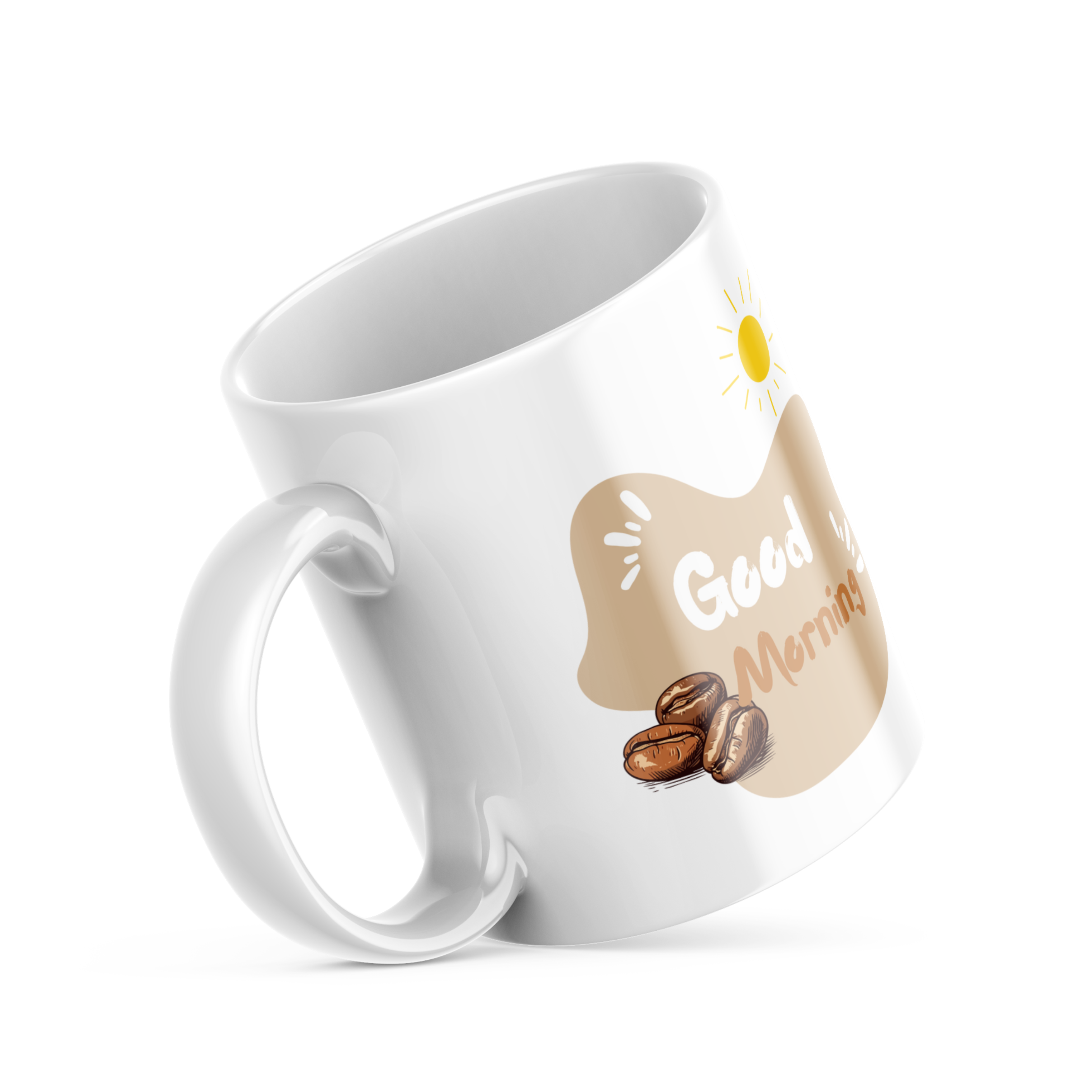 Neutral color art, sun, and coffee cup, minimal mug design