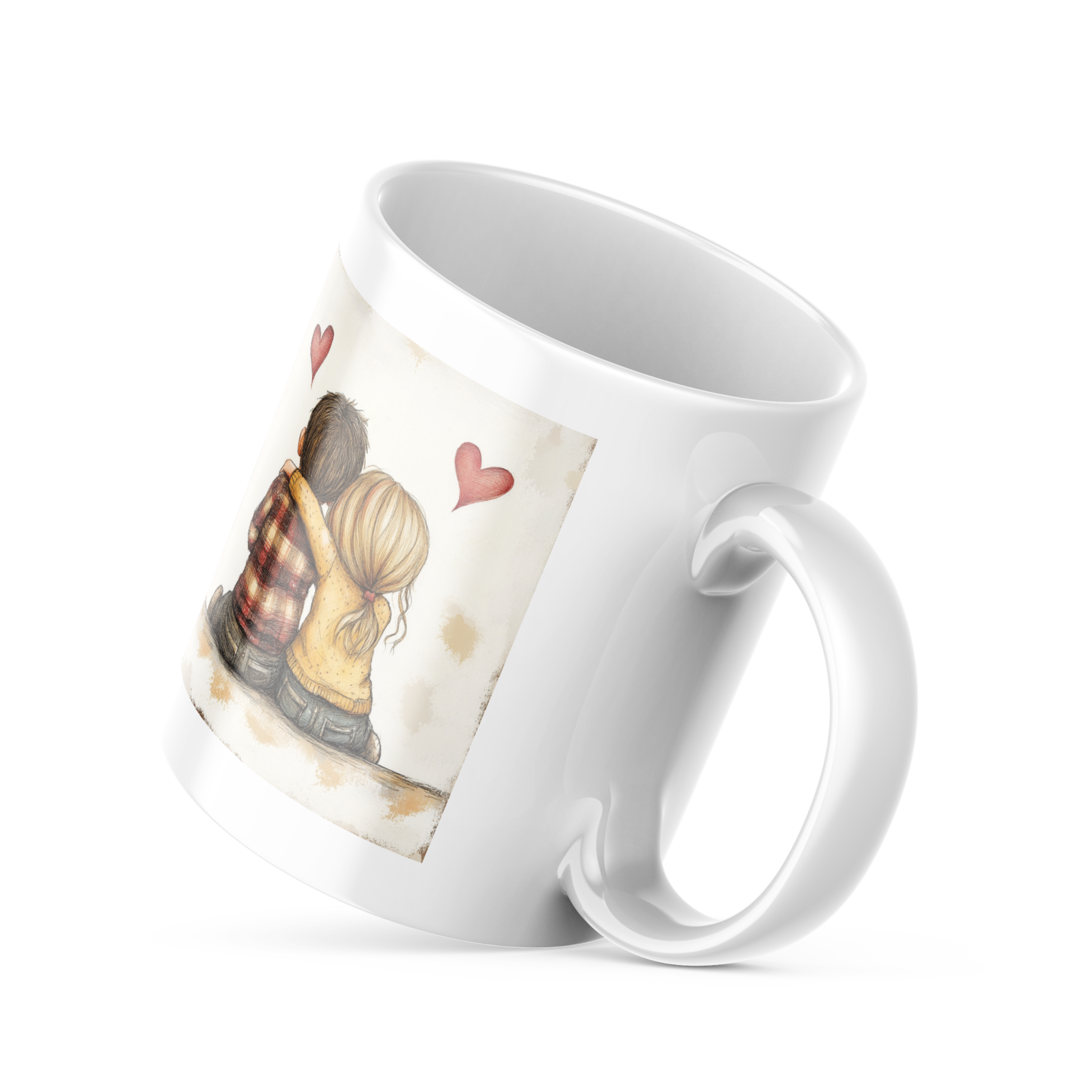 Side view of mug with romantic couple illustration