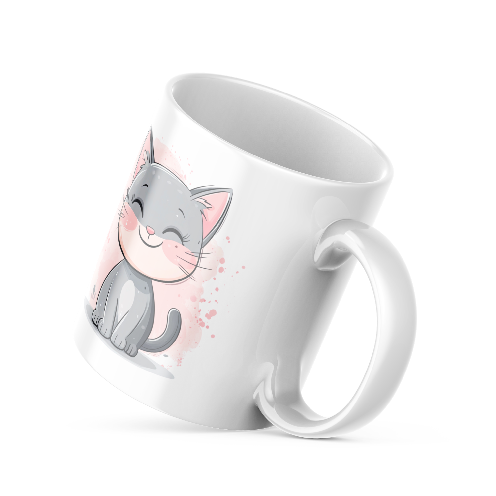 Mug handle with Good Morning text and cat paw print, ceramic 11oz mug