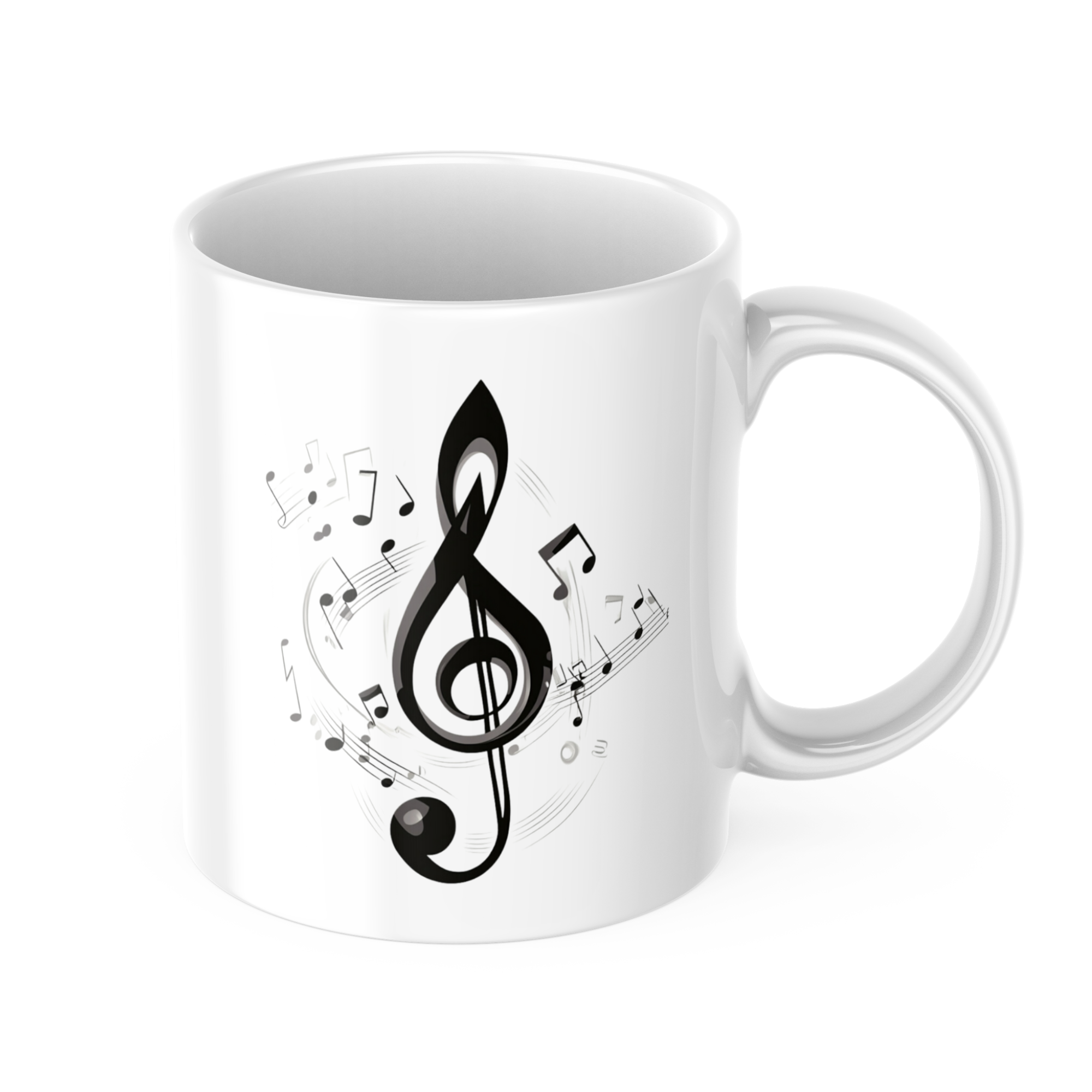 Mug handle with Good Morning text and sun, music lover coffee cup