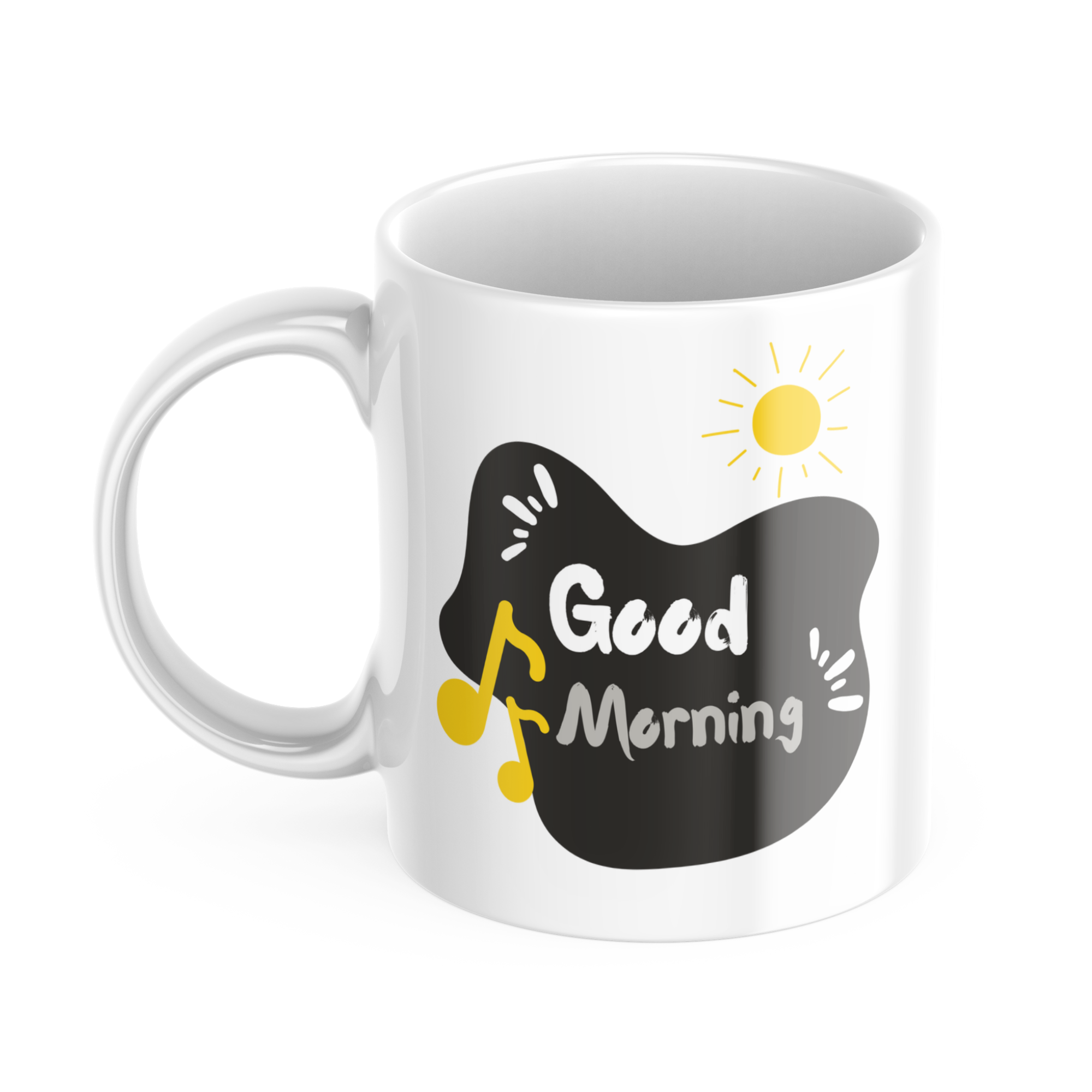 Side view, treble clef coffee mug with musical motif