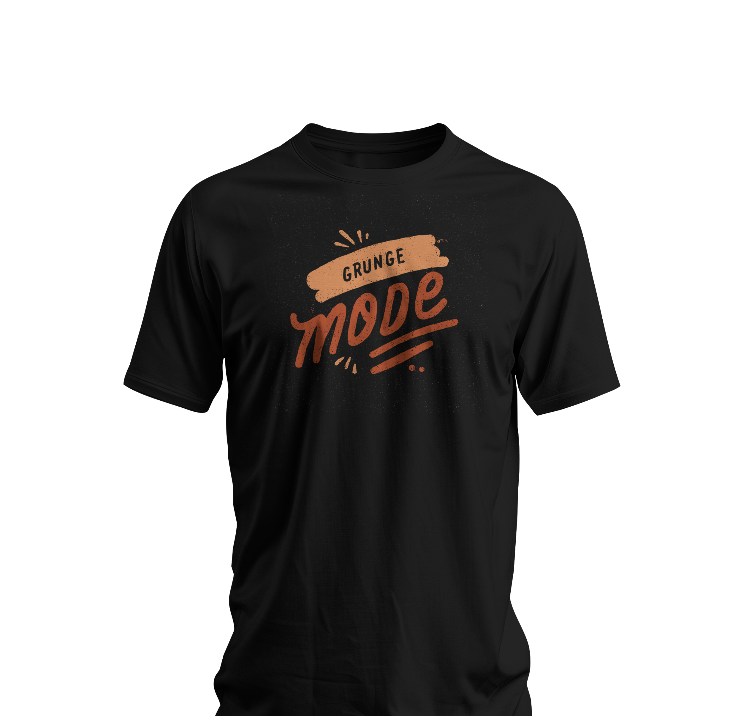 Black t-shirt with 'Grunge Mode' text in orange on a white background