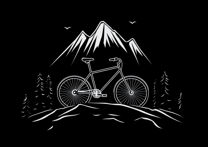 Mountain Bike Adventure T-Shirt | Black Cotton Tee with Minimalist Bicycle and Mountain Design | Comfortable and Stylish Unisex Shirt