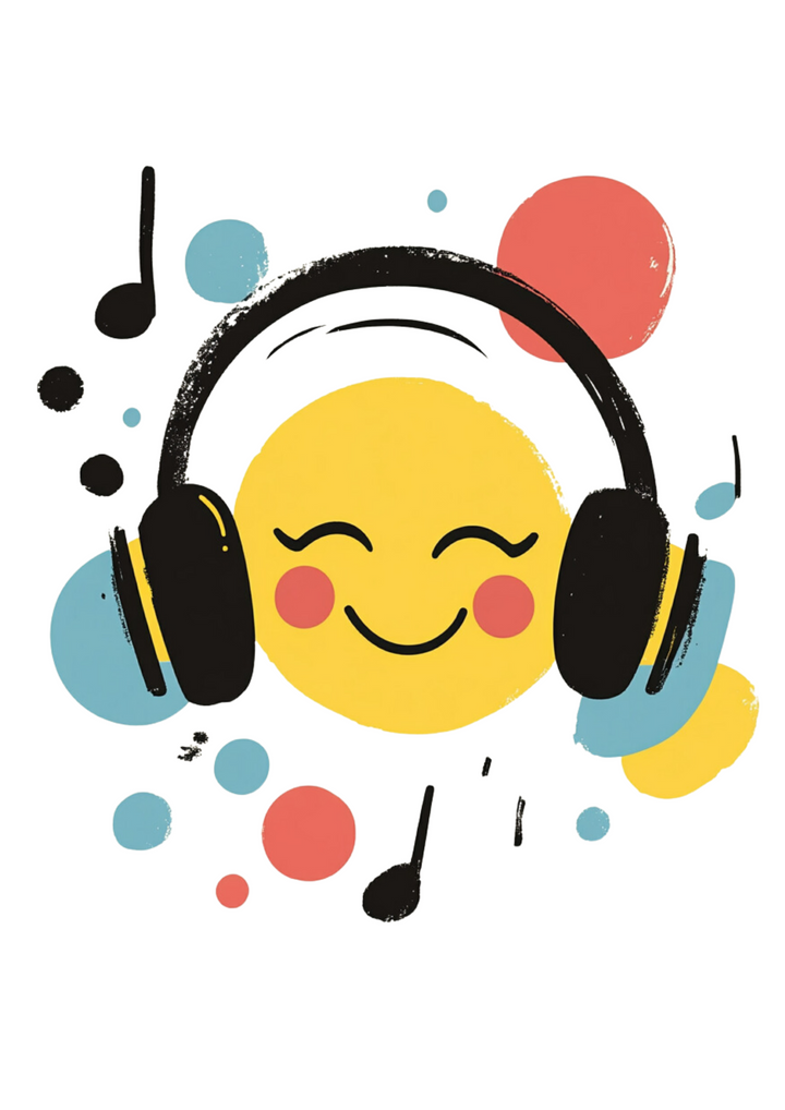 Smiley Face with Headphones T-Shirt | White Cotton Tee with Fun Music Emoji Design | Stylish and Comfortable Unisex Shirt
