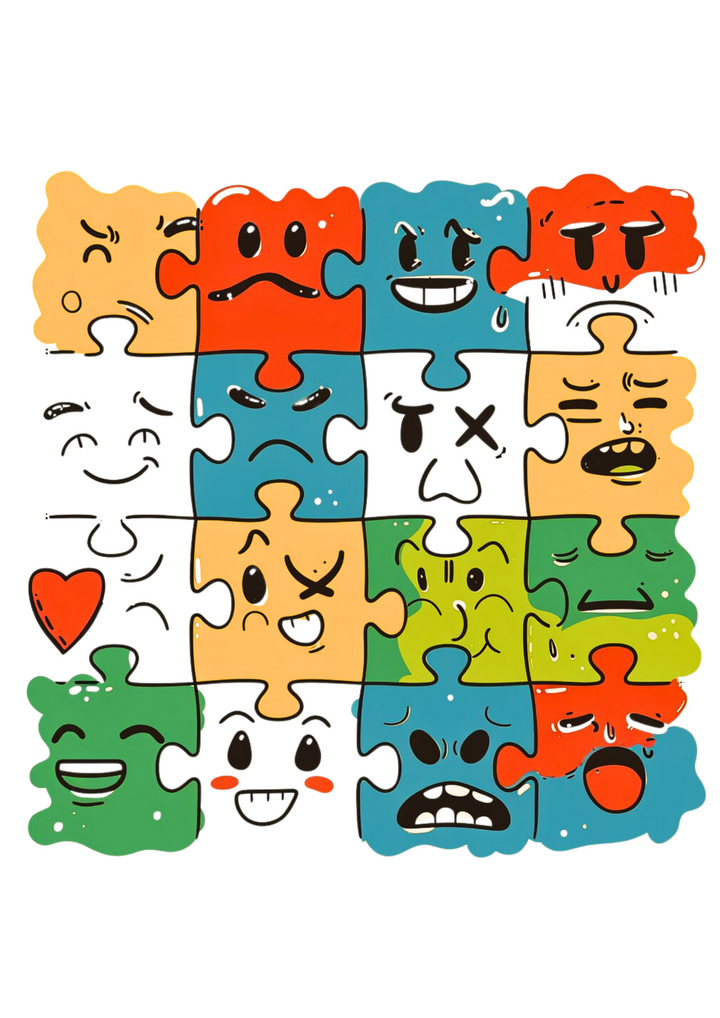 Colorful Puzzle Face Expression T-Shirt – Fun and Unique Graphic Tee for All Ages