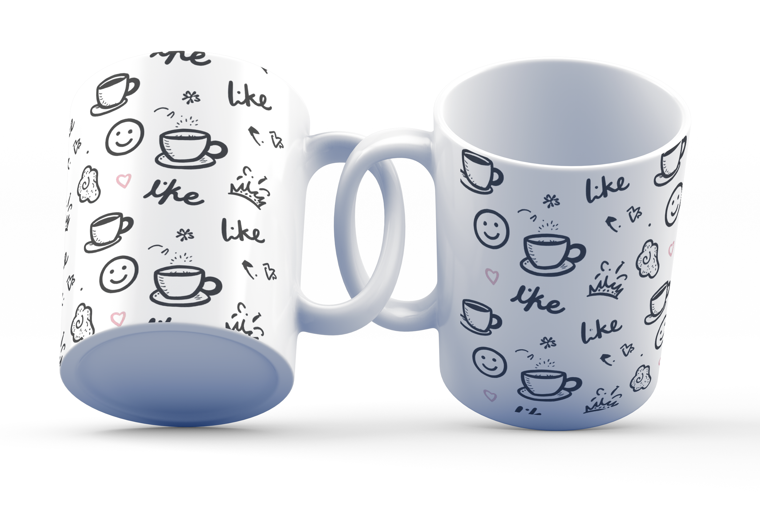 Like Coffee Mug 11oz with doodle coffee, cookies, smile, ceramic cup