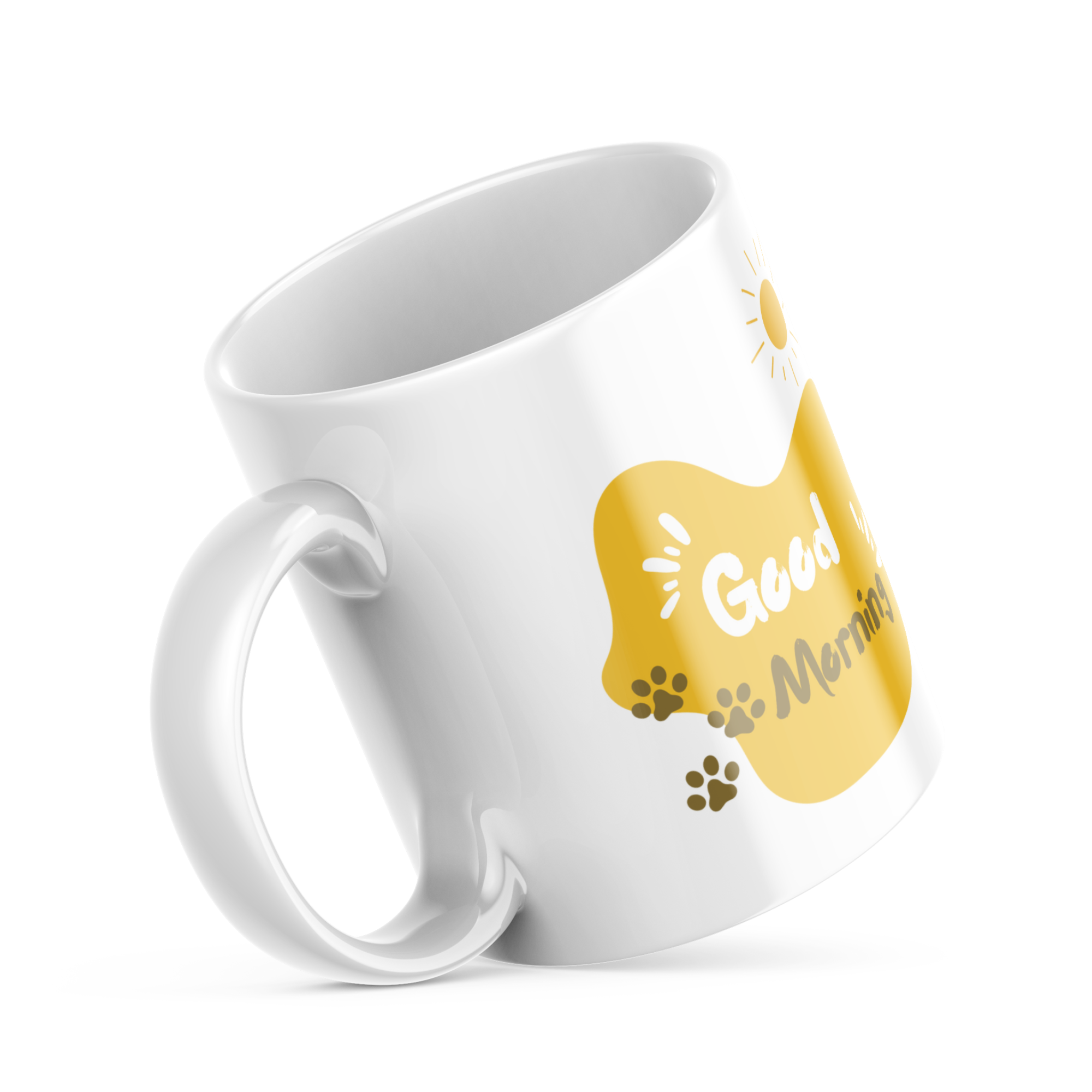 Minimalist cat mug on breakfast table, morning coffee, lifestyle photo