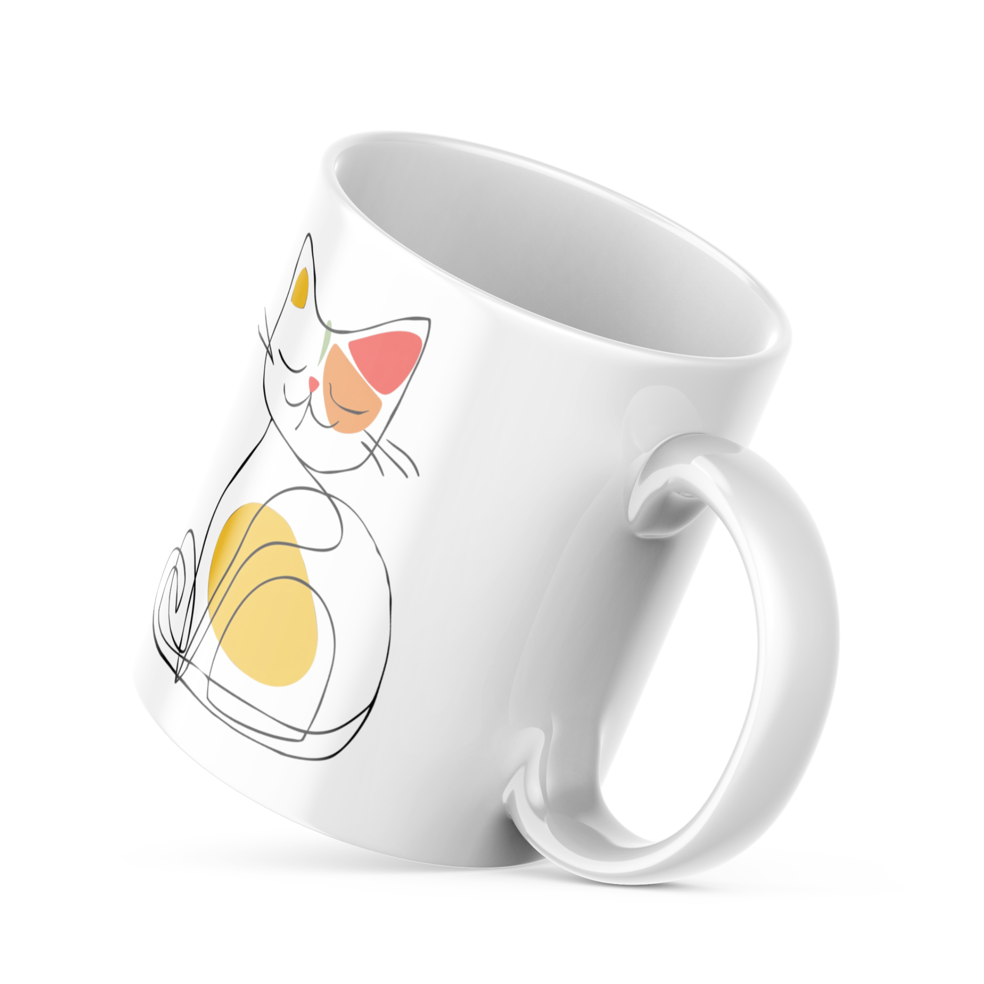 Side view, modern line art cat mug for cat lovers