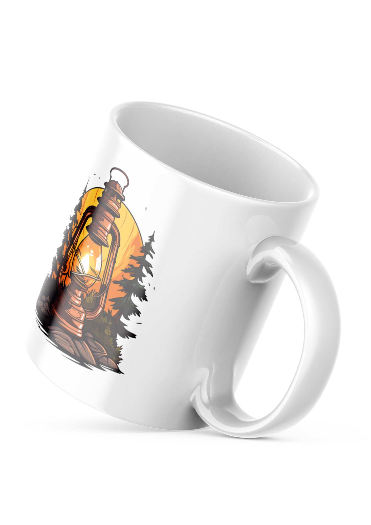 Adventure themed camping mug with lantern artwork – outdoor coffee cup UK