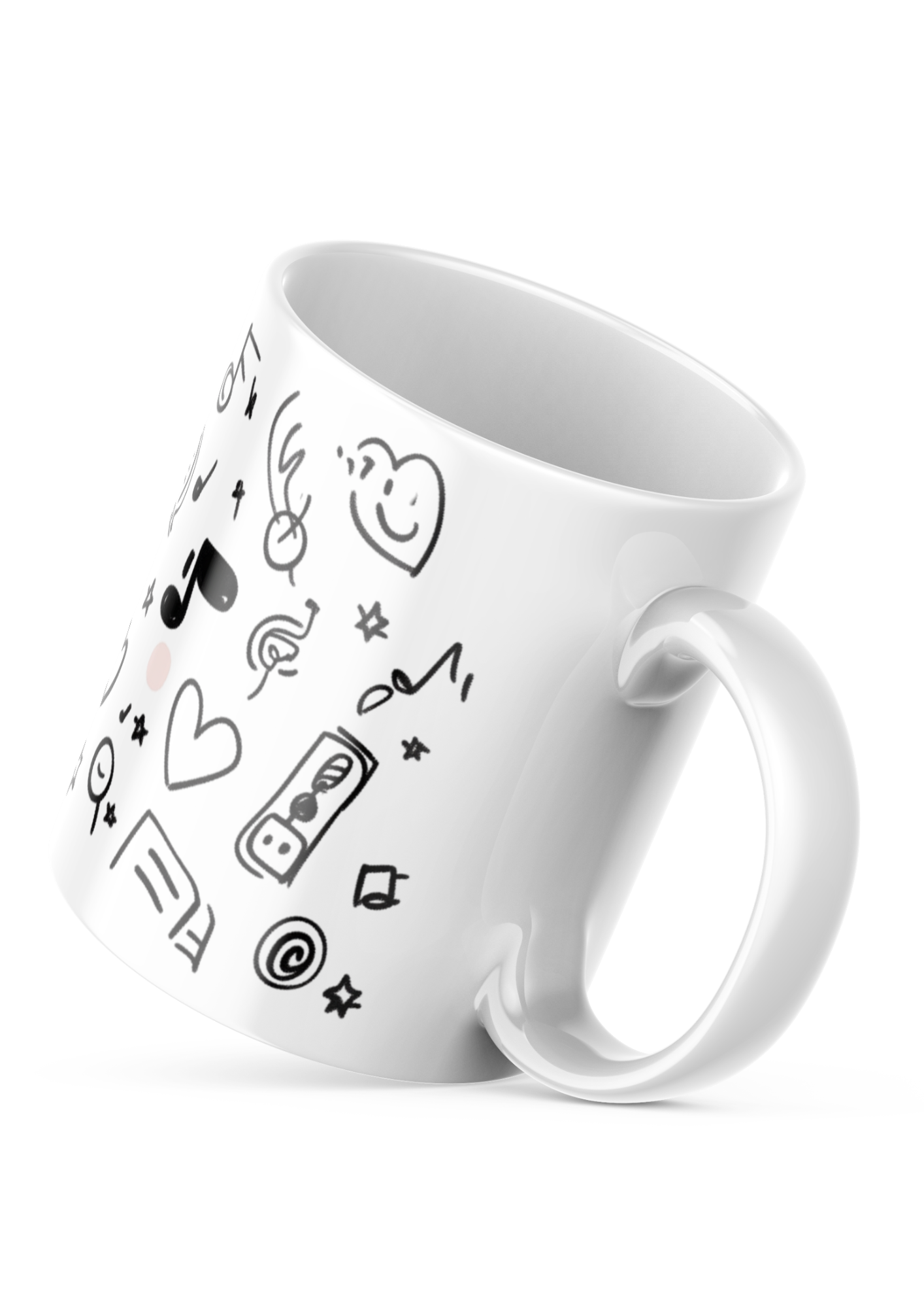 Handle detail of Music Doodle Mug, fun music theme art