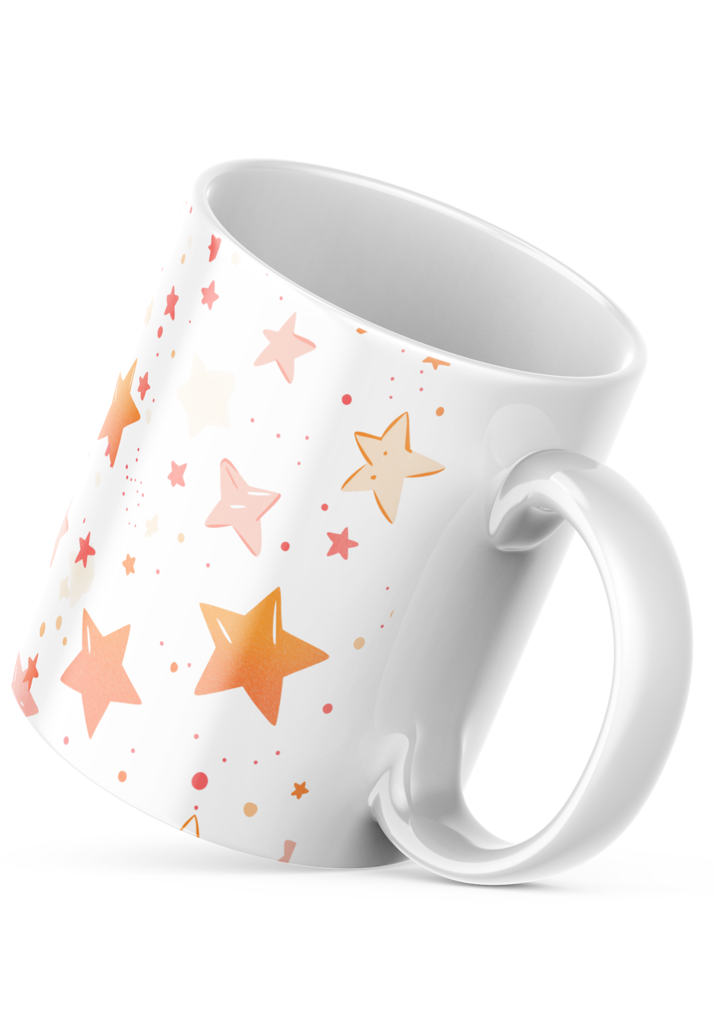 Side view pastel stars mug with soft orange and pink stars