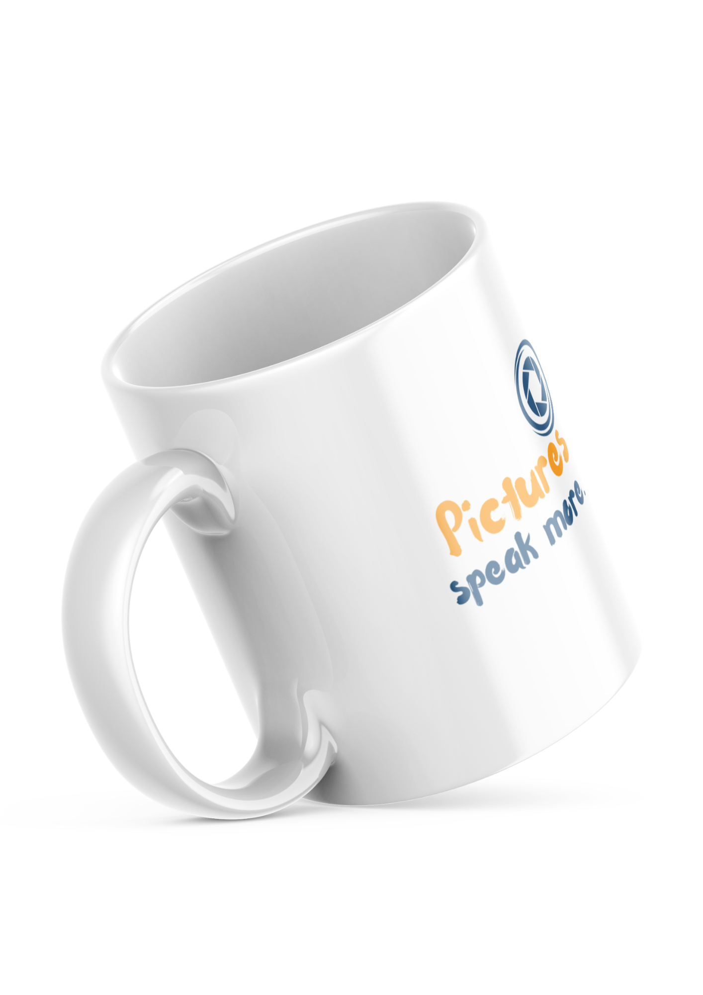 Photography slogan mug – Pictures Speak More – creative coffee cup UK
