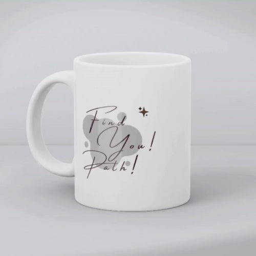 White ceramic hiking mug with Find Your Path motivational quote