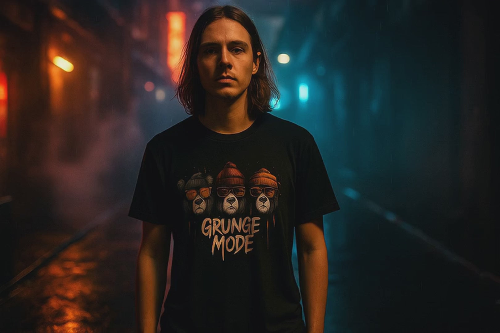 Grunge Mode T‑Shirt – Bear Trio Streetwear Graphic – Unisex Black UK