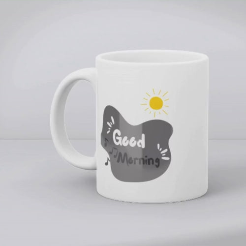  Ceramic mug with black treble clef and notes, perfect for musicians