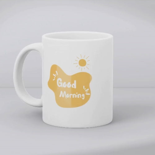 Minimalist Coffee Line Art Mug 11oz with Good Morning text, ceramic espresso cup gift for coffee lovers
