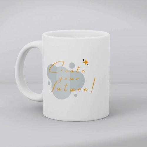 Abstract art mug with “Create Your Future” motivational quote