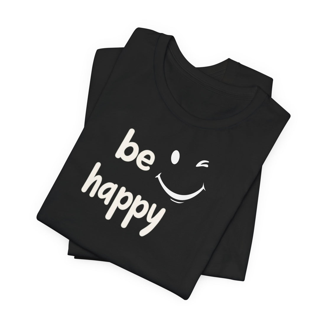 Be Happy T-Shirt | Black Cotton Tee with Motivational Quote and Smiley Design | Comfortable and Stylish Unisex Shirt