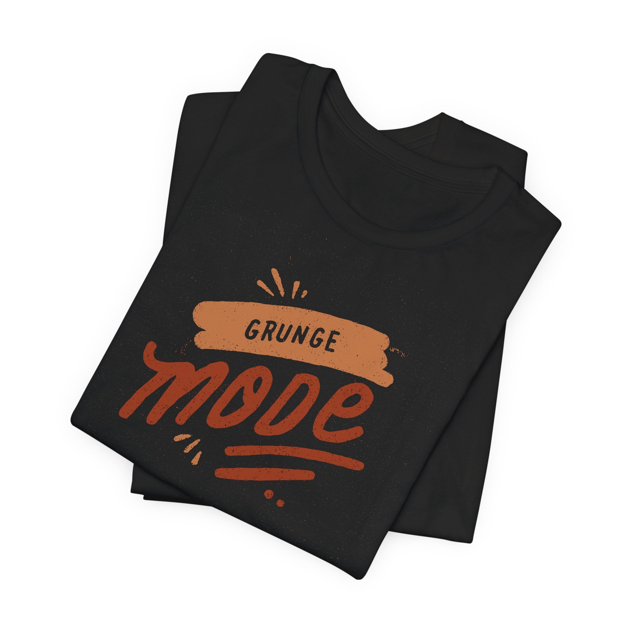 Black t-shirt with 'Grunge Mode' text design on a white background