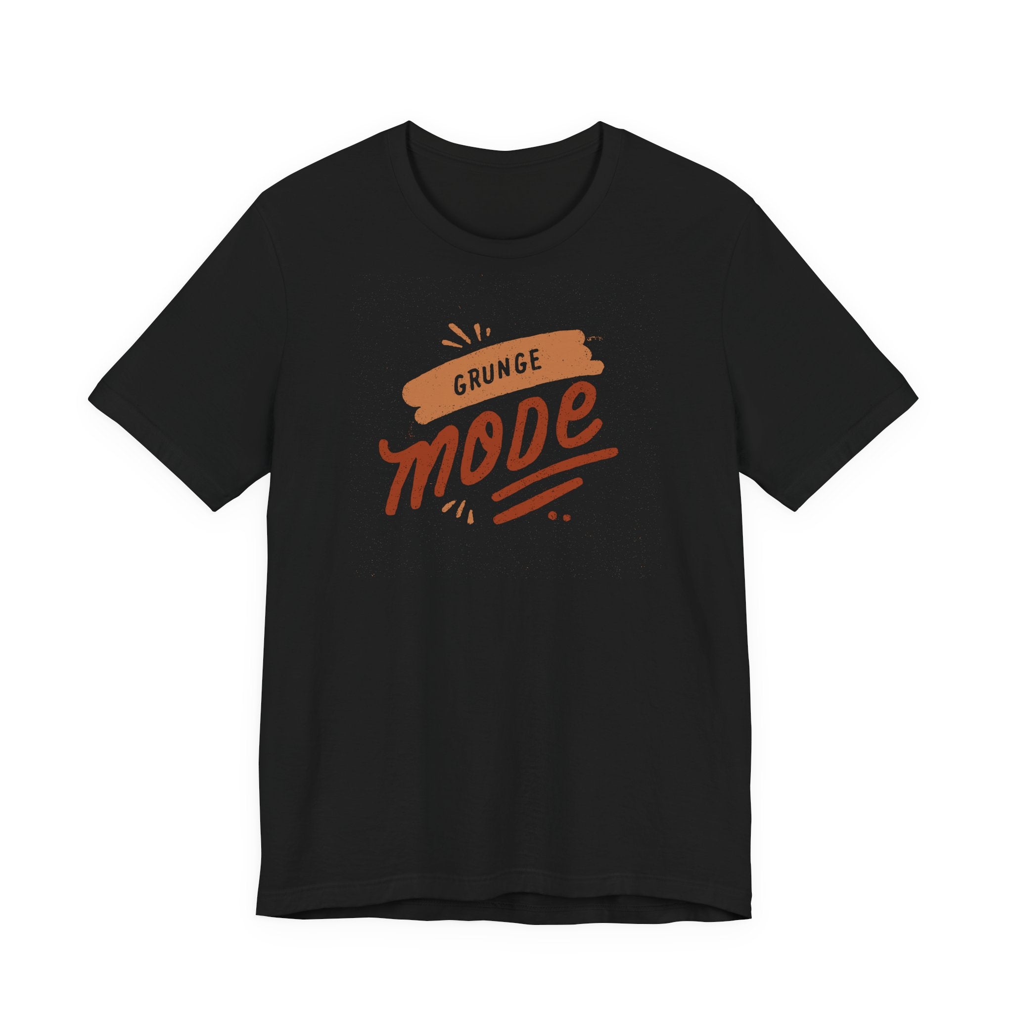 Black t-shirt with 'Grunge Mode' text in orange on a white background