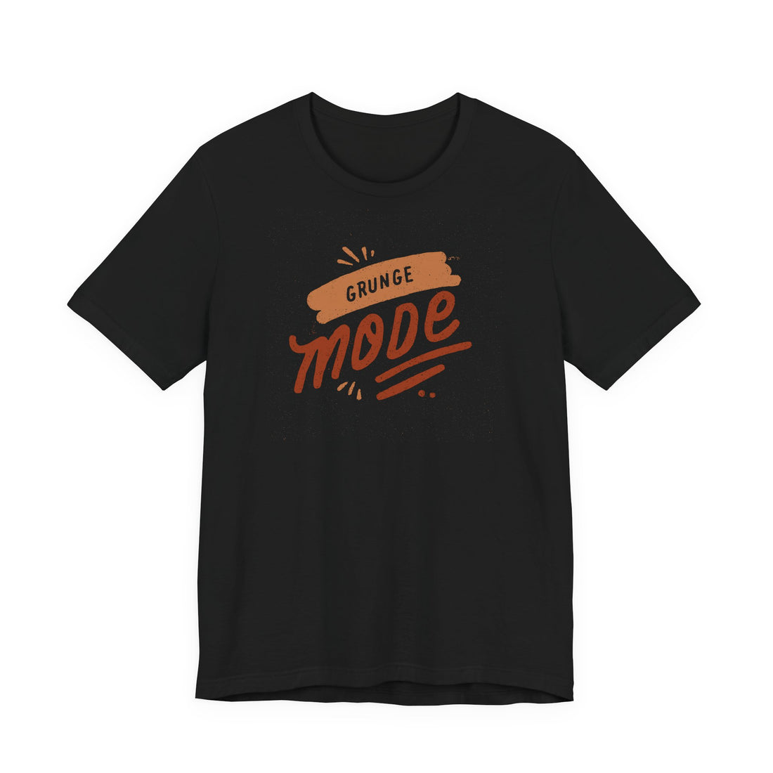 Black t-shirt with 'Grunge Mode' text in orange on a white background