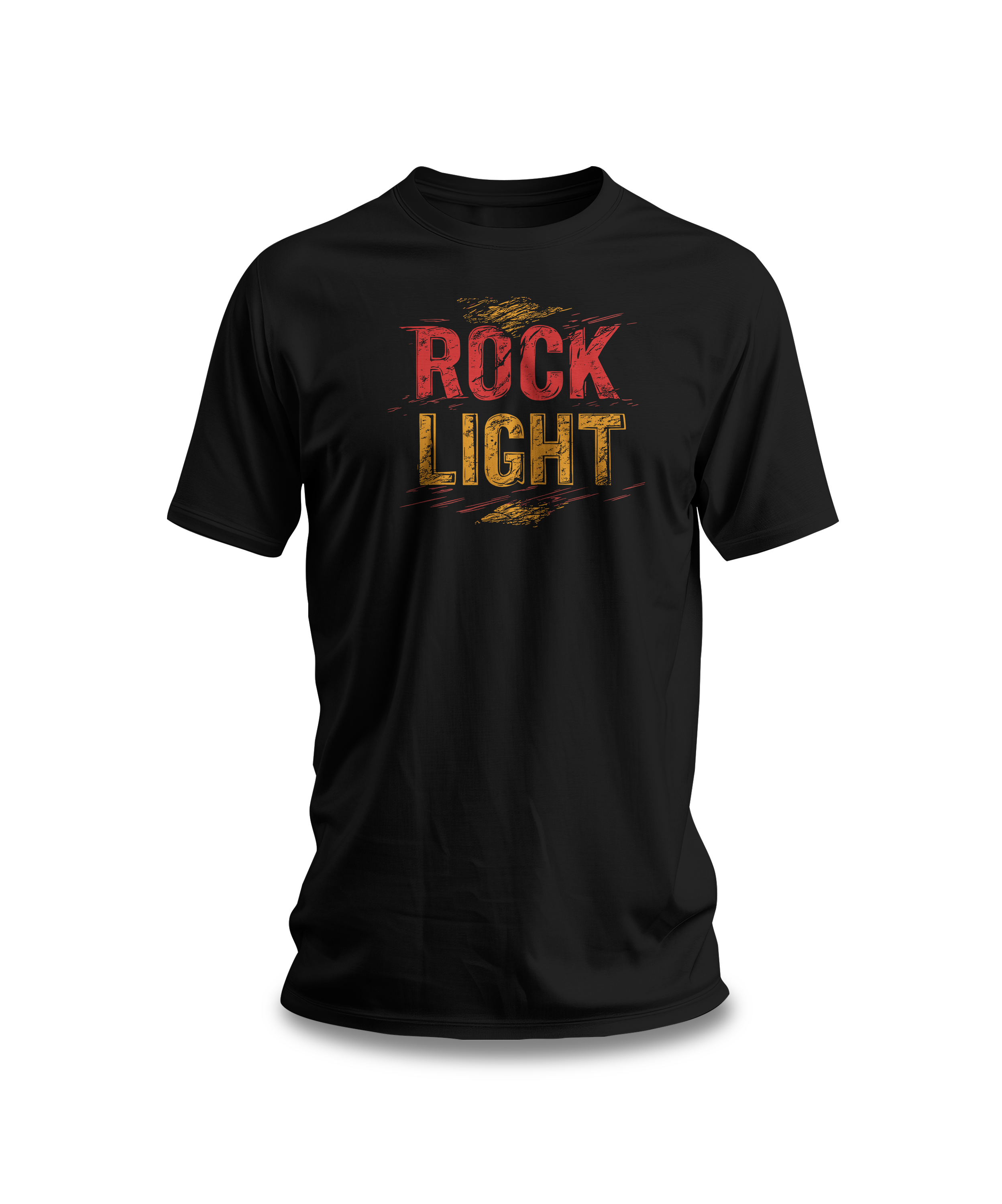 Rock Light T-Shirt black, red and gold vintage slogan, unisex front view
