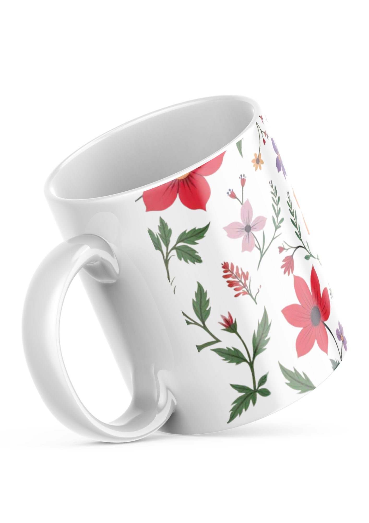 Romantic Floral Mug 11oz with colourful botanical flower pattern, ceramic coffee cup gift for women and nature lovers
