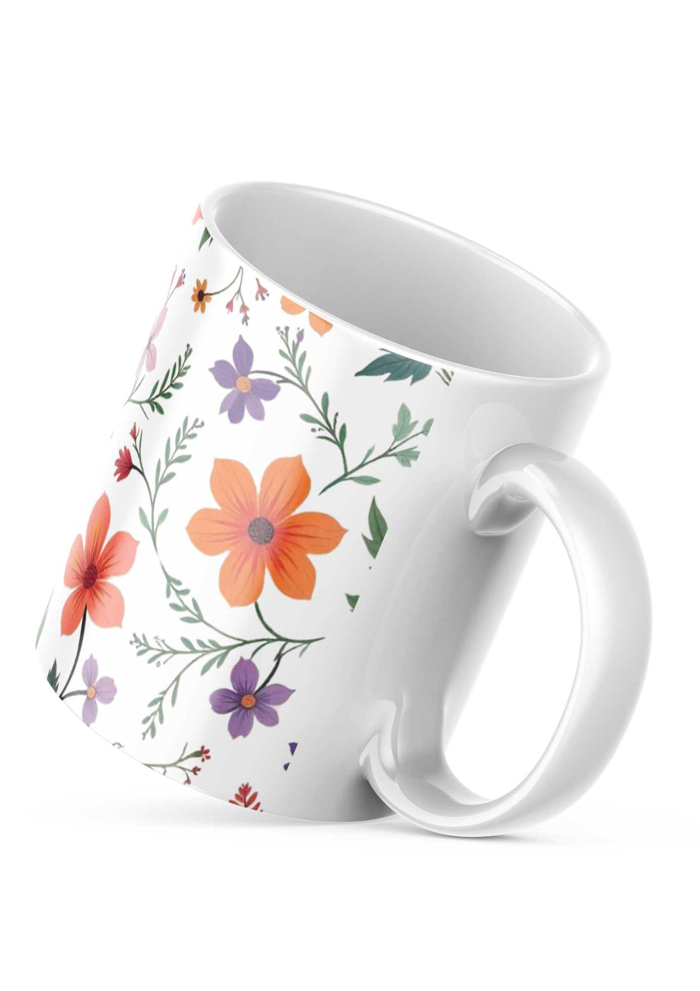 Romantic Floral Mug 11oz with colourful botanical flower pattern, ceramic coffee cup gift for women and nature lovers
