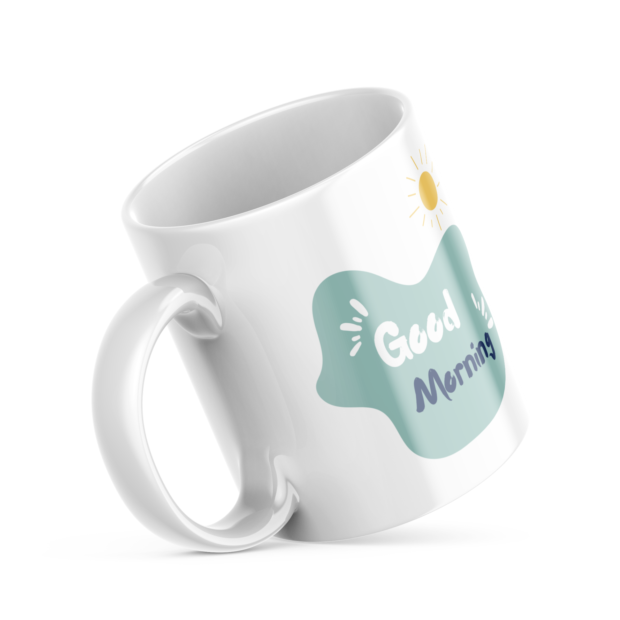 Romantic Mountain Tent Mug 11oz with colourful outdoor camping illustration and Good Morning text, ceramic coffee cup for hikers and adventure lovers
