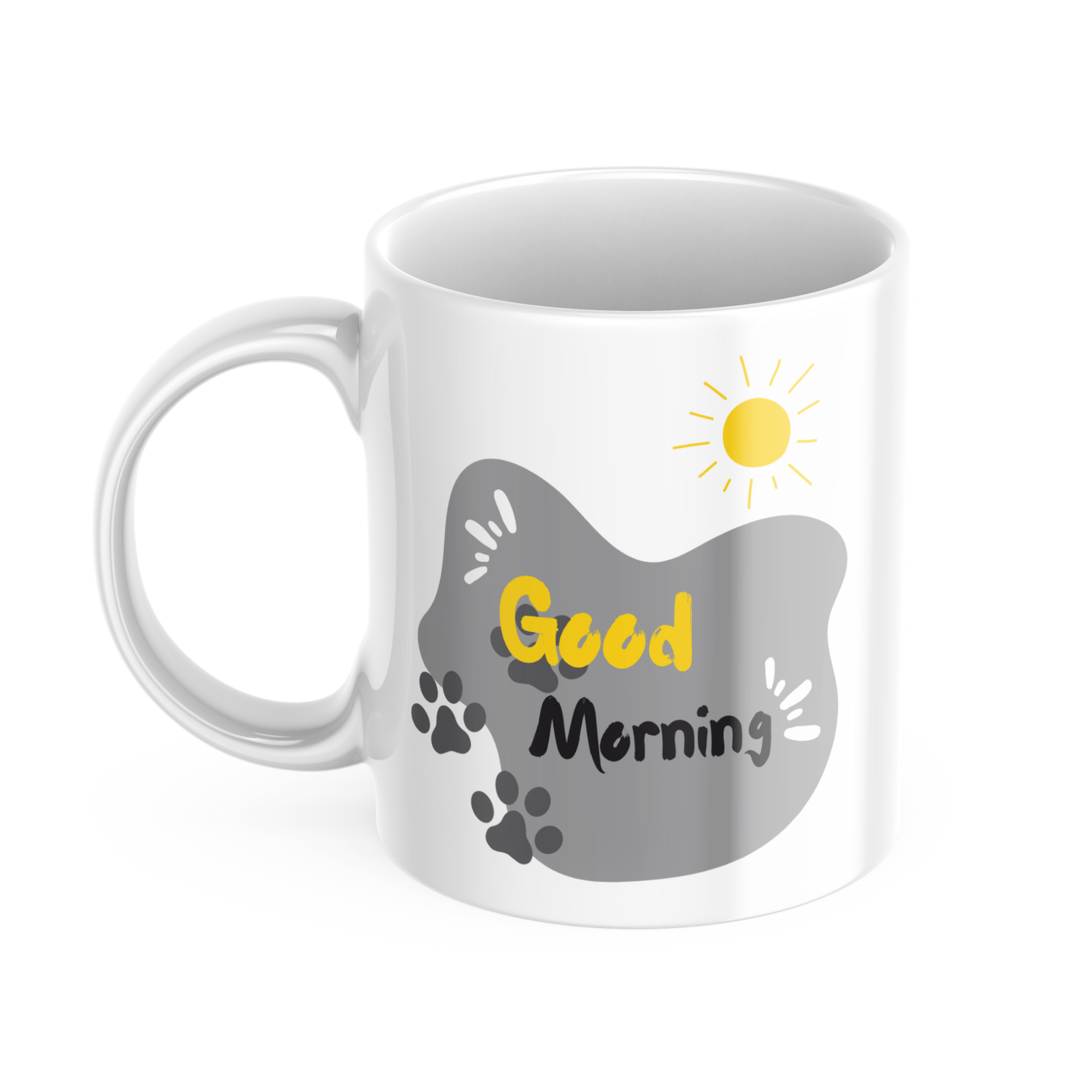 Closeup of handle and cat sketch on ceramic mug