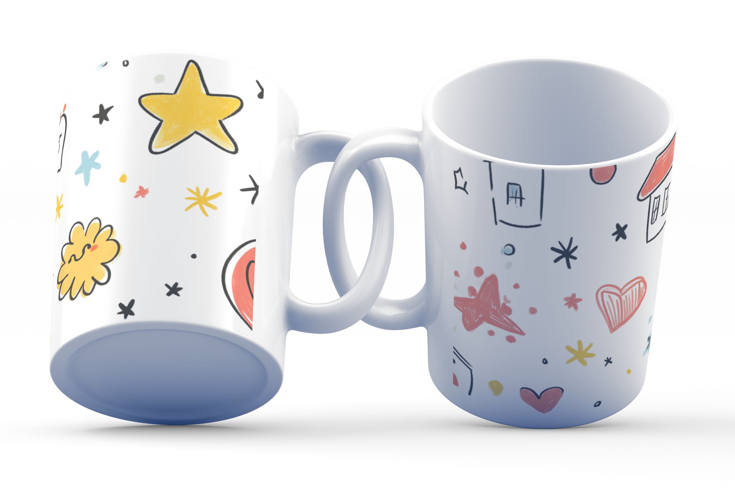 Sunny Doodle Mug on breakfast table, fun morning coffee