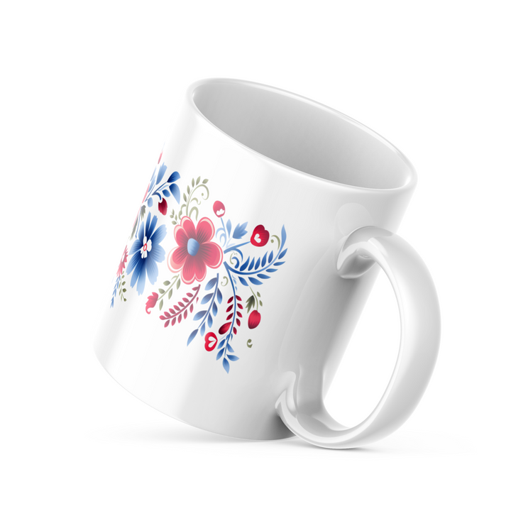 Folk Art Floral Mug Set | Traditional Flower Design | Boho Coffee Mugs