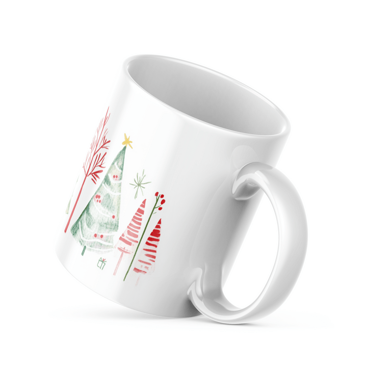 Festive Christmas Tree Mug Set | Hand-Drawn Holiday Design | Perfect Gift for Christmas Lovers