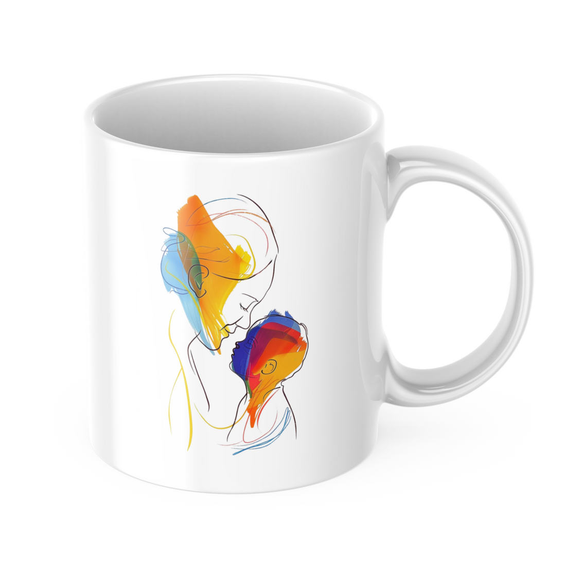  Watercolor couple mug on breakfast table, romantic morning
