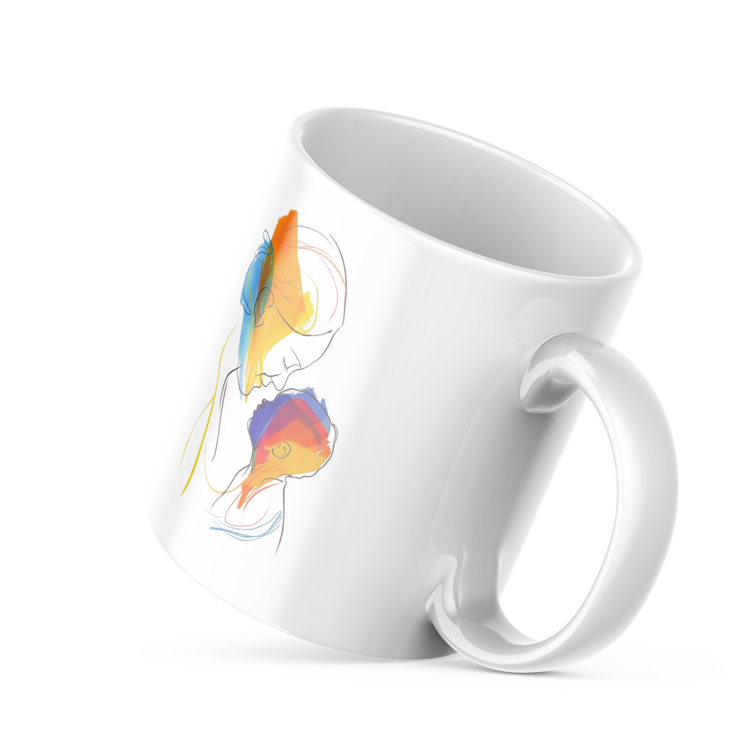 Mug handle with Good Morning text, artistic couple design